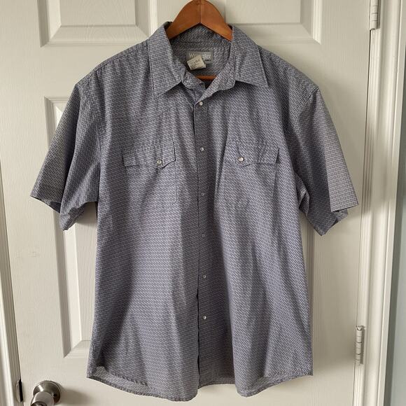 Wrangler Western Shirt Men’s XL Gray Short Sleeve Pearl Snap Wrancher - Picture 1 of 4